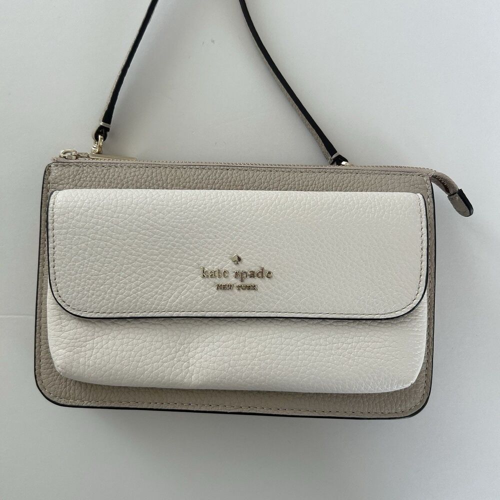 Kate Spade Leila Small Flap Crossbody Bag Light Sand Leather Purse - Picture 2 of 14